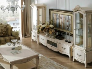 Bufet TV Putih Duco Ukiran Luxury Italian Empire ARF-0041