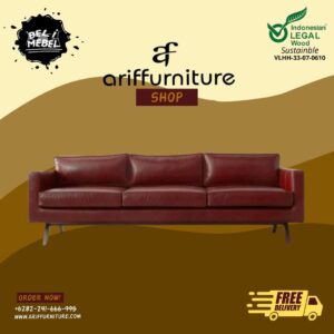 Vintage Leather Sofa Minimallis 3 Seater Kayu Jati