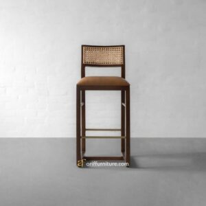 American Style Bar Chair Teak Wood Leather